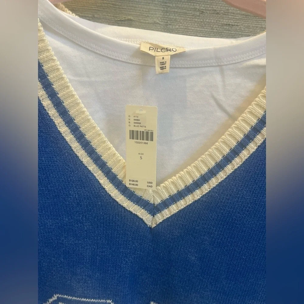 NWT new small Anthropologie pilcro sporty sleeveless twofer sweater jersey blue